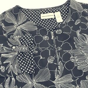 Alfred Dunner Floral Print Top Women's 16 Polka Dot Trim Roll‎ Tab Sleeve